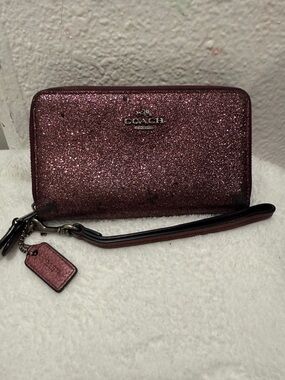 Coach Glitter Zip-Around Wristlet in Rose-Mauve